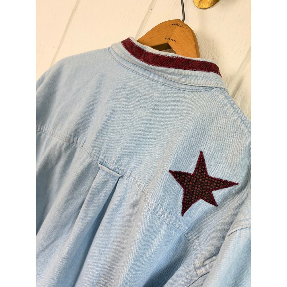 Vintage 90s Three Rivers 2000 Denim Shirt Patriotic Flag Star Applique XL - Picture 8 of 8